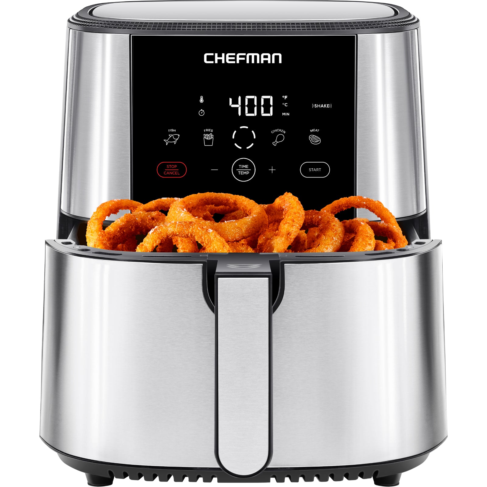 Chefman TurboFry Touch 5‑qt air fryer with curly fries