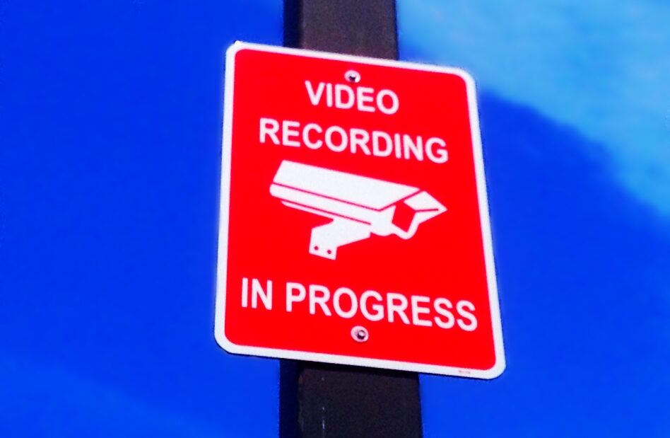 video recording sign used as a privacy reminder for home security camera placement