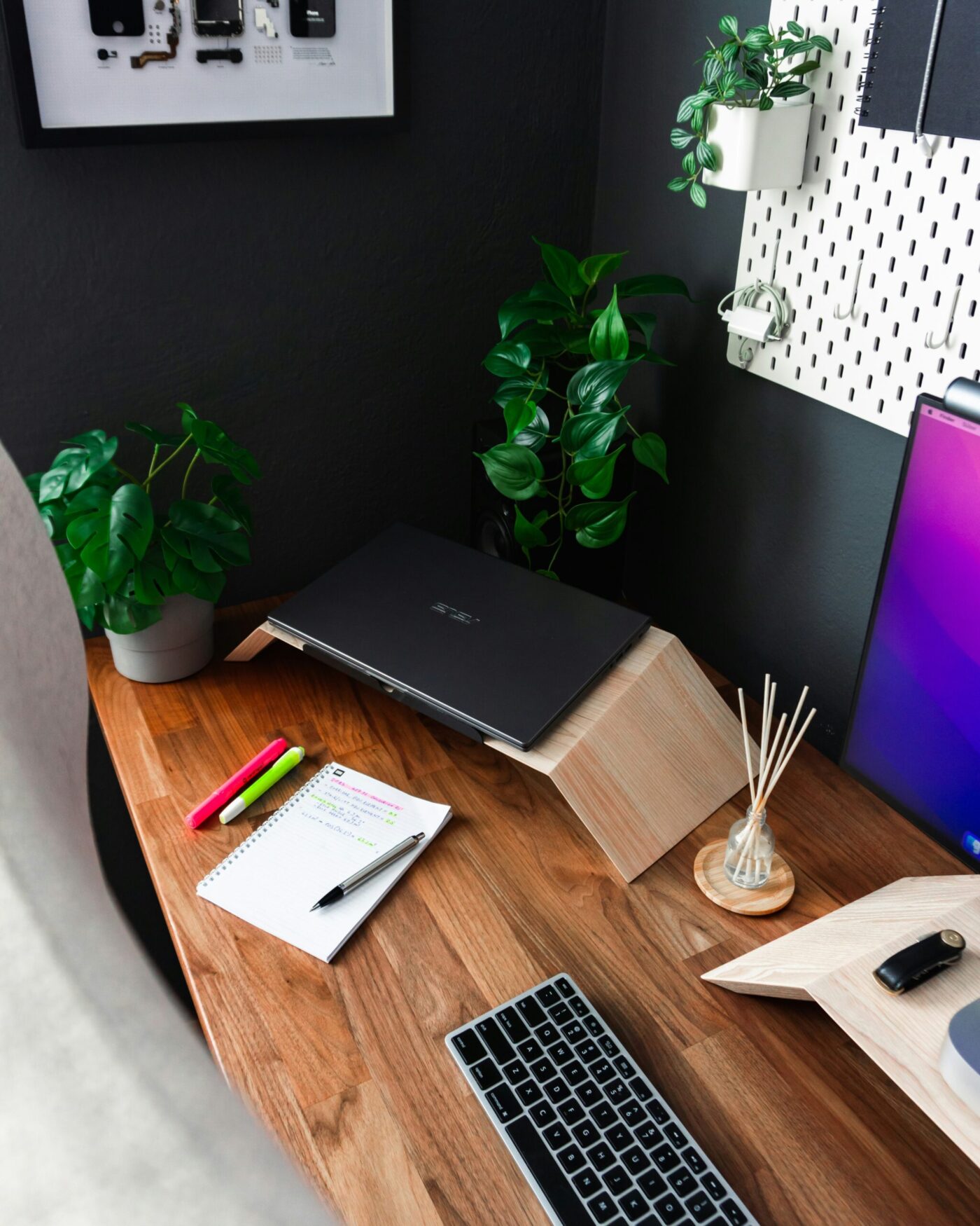 home office workspace desk depth monitor clearance and cable setup
