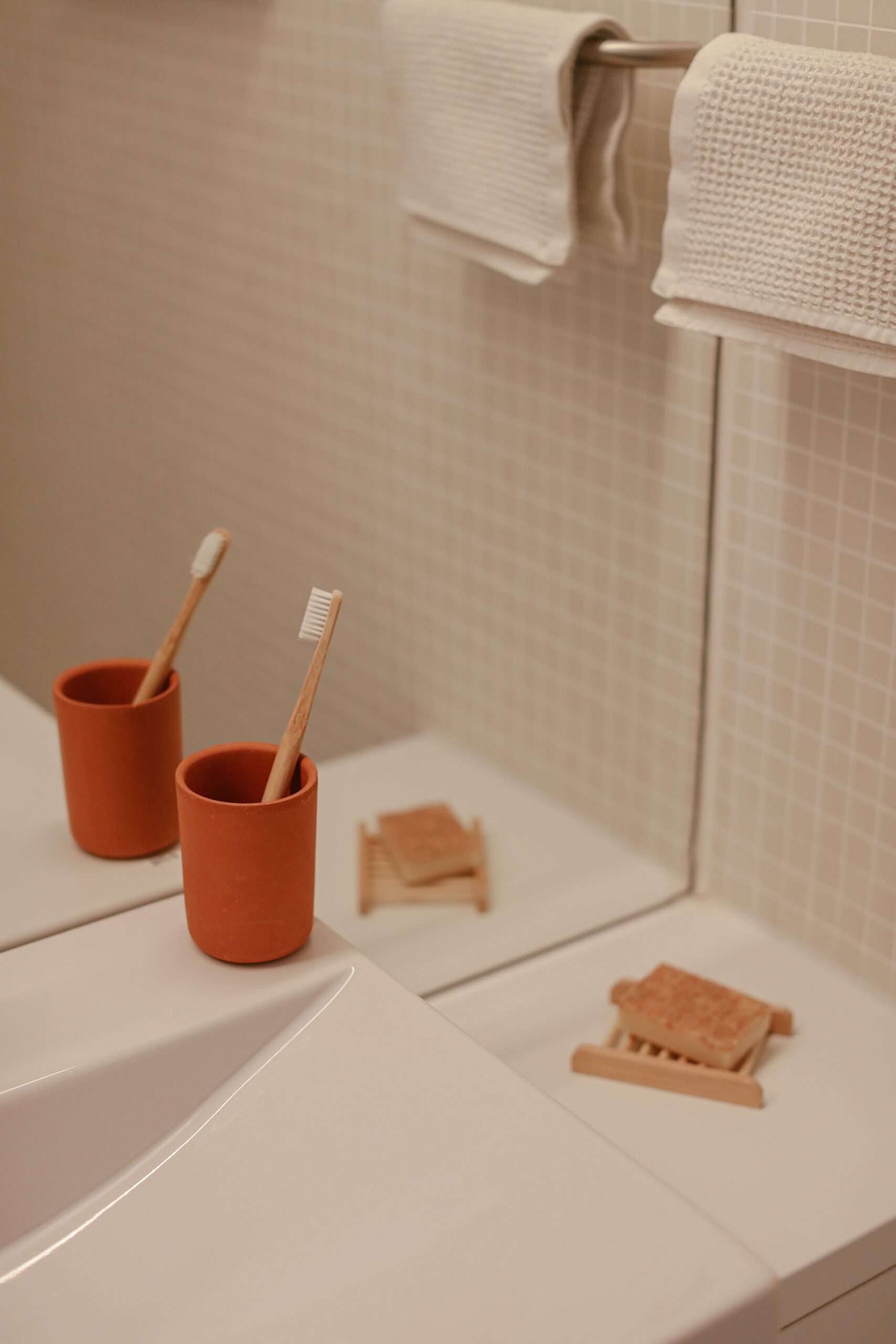 Bathroom counter storage context for choosing a water flosser