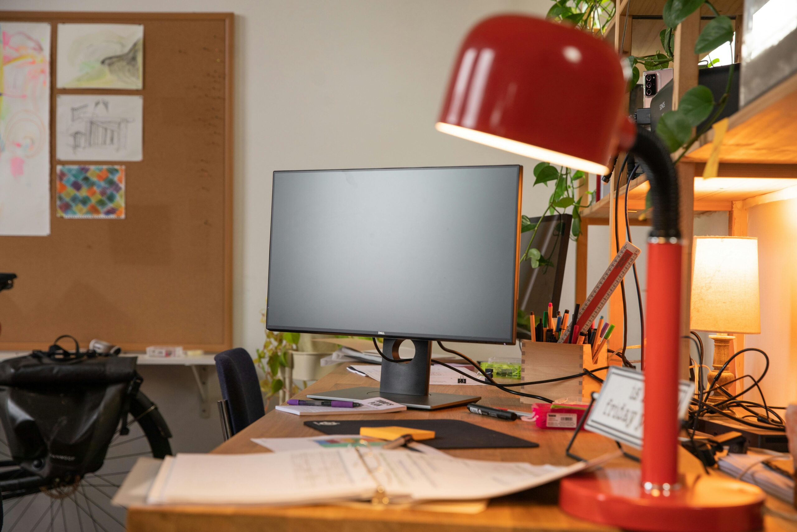 Desk lamp and monitor workspace for home office lighting advice