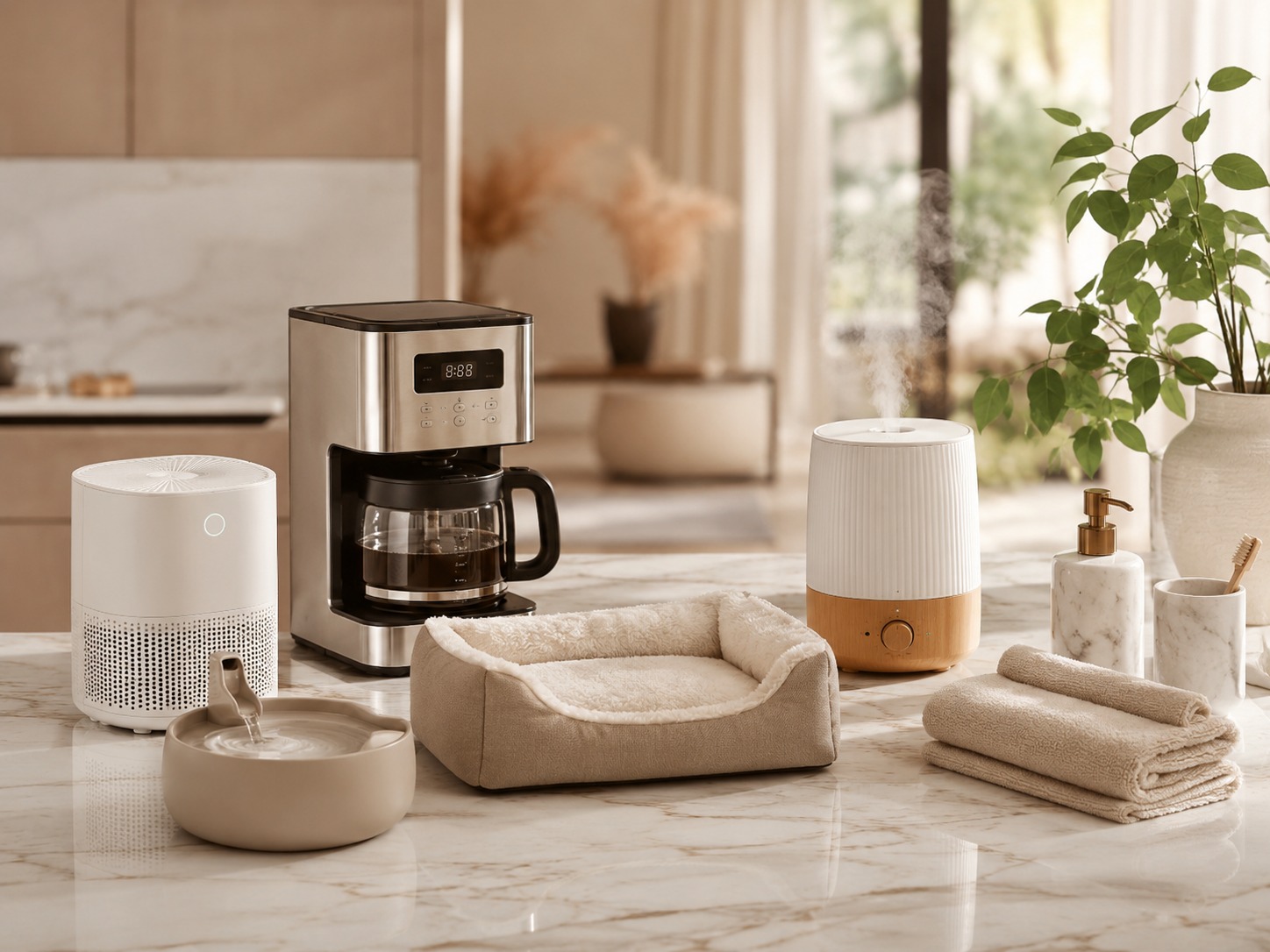A warm editorial arrangement of home products used for Hamejur comparisons