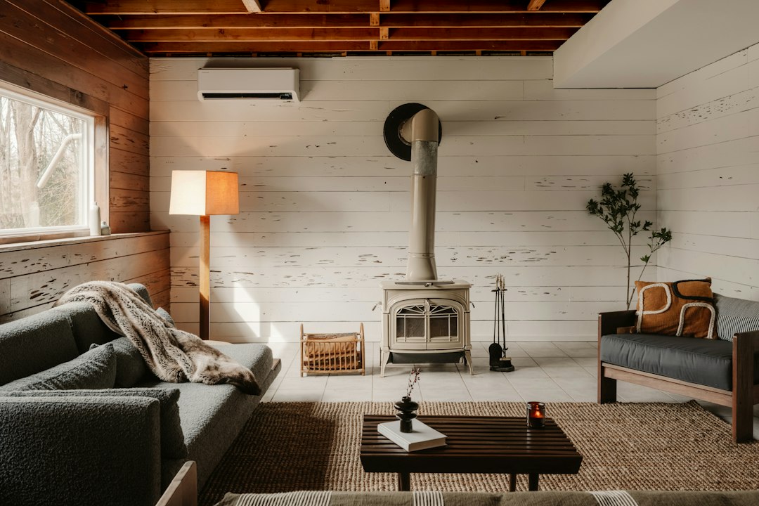 Bright modern living room illustrating a typical humidifier placement area