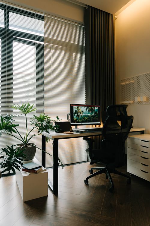 Modern home office illustrating indoor air monitoring placement